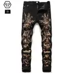 acheter philipp plein jeans for hommes france coupe droite crane printing noir p01